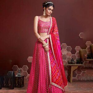 Brand New!  Gorgeous Pink Zari And Sequins Embroidered Lehenga With Mirror Work